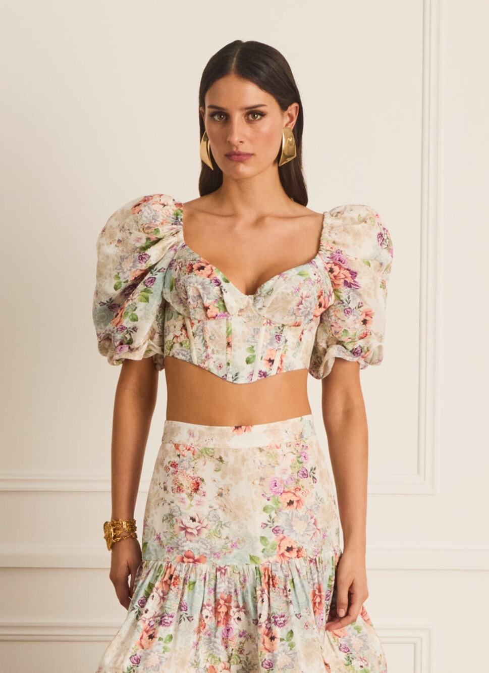 Aqua Blu Australia Dani Corset Top S Floral Linen Silk Puff Sleeve NWT
